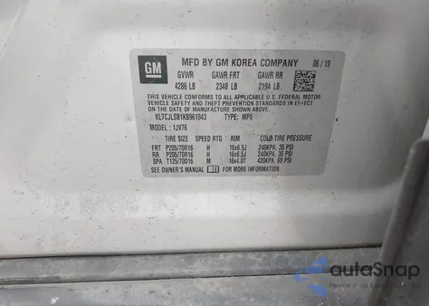 2019 Chevrolet Trax Lt from USA, damaged, VIN KL7CJLSB1KB961043